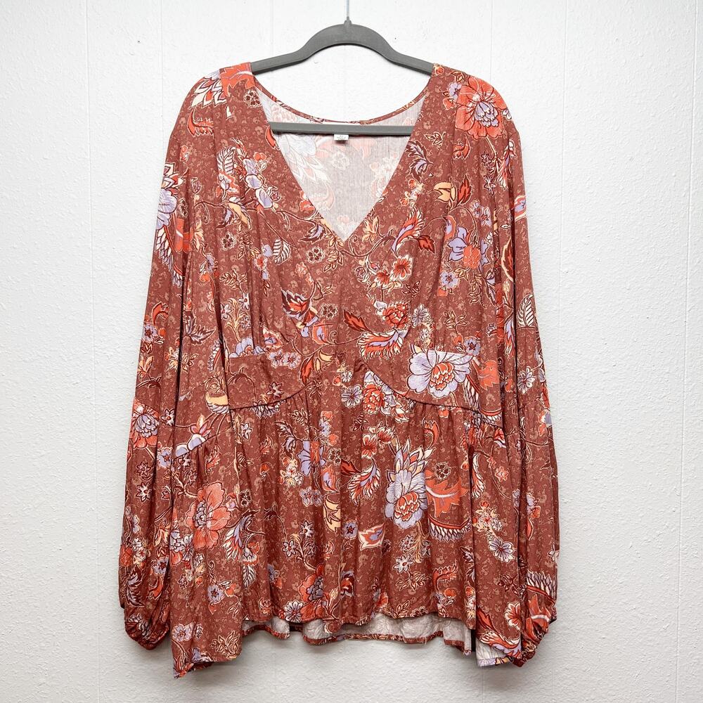 LA Threads Floral Paisley Print Babydoll Top Womens 4X Cottagecore Puff Sleeve